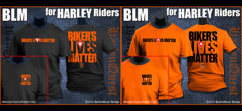 Biker's Lives Matter Harley Riders - LEFT CREST VERSION Orange Shirt Black Letters
