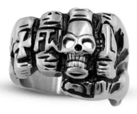 R119 Stainless Steel Fist Face Skull Biker Ring
