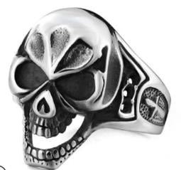 R156 Stainless Steel Evil Face Skull Biker Ring