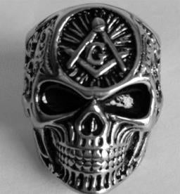 R191 Stainless Steel All Seeing Eye Skull Face Biker Ring