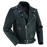DS710 Economy Motorcycle Classic Biker Leather Jacket - Plain Sides