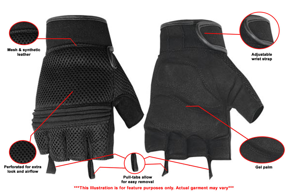 DS10 Synthetic Leather/ Mesh Fingerless Glove
