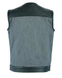 DM934 Men's Perforated Leather/Denim Combo Vest (Black/ Ash Gray)