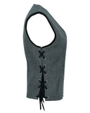 DM919 Women's Rough Rub-Off Raw Finish Broken Gray Denim Vest