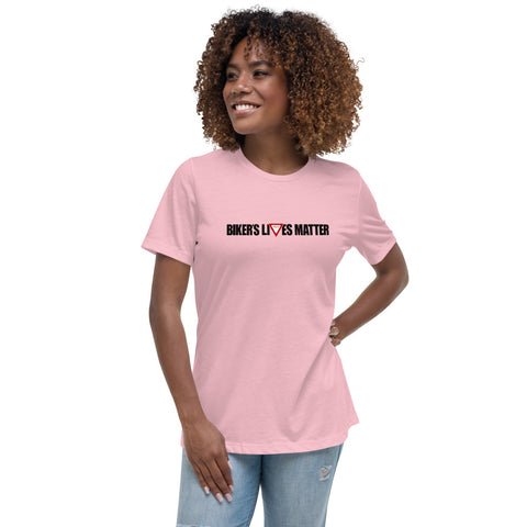 Women's Biker's Lives Matter Relaxed Tee -  Pink / Black Letters